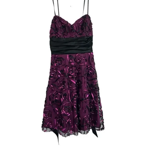 Xscape | Dresses | Xscape Black Purple Textured Floral Retro 8s Inspired  Strapless Dress Size 4 | Poshmark